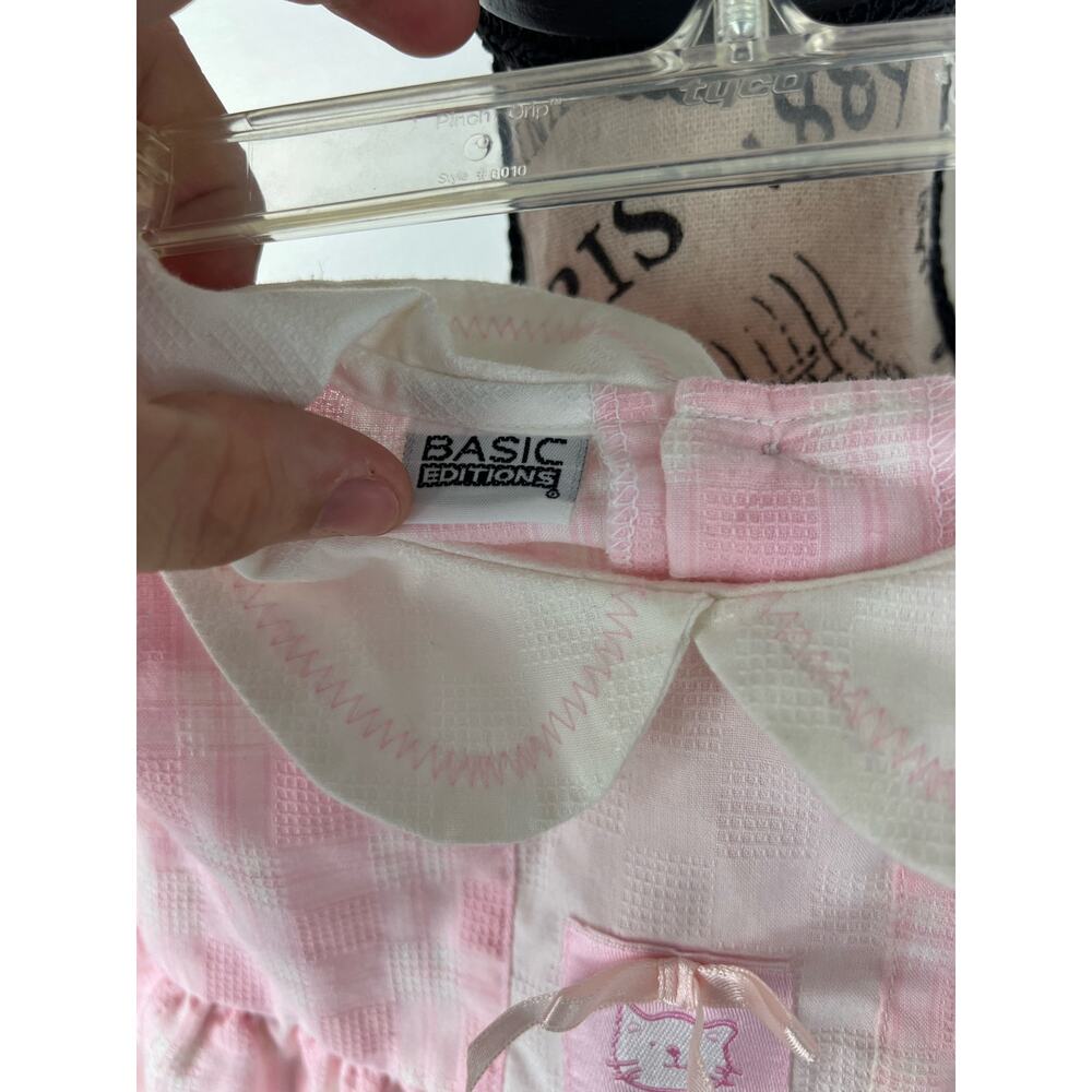 Vintage 24M light pink and white plaid collard dress with cat detail - Picture 3 of 10